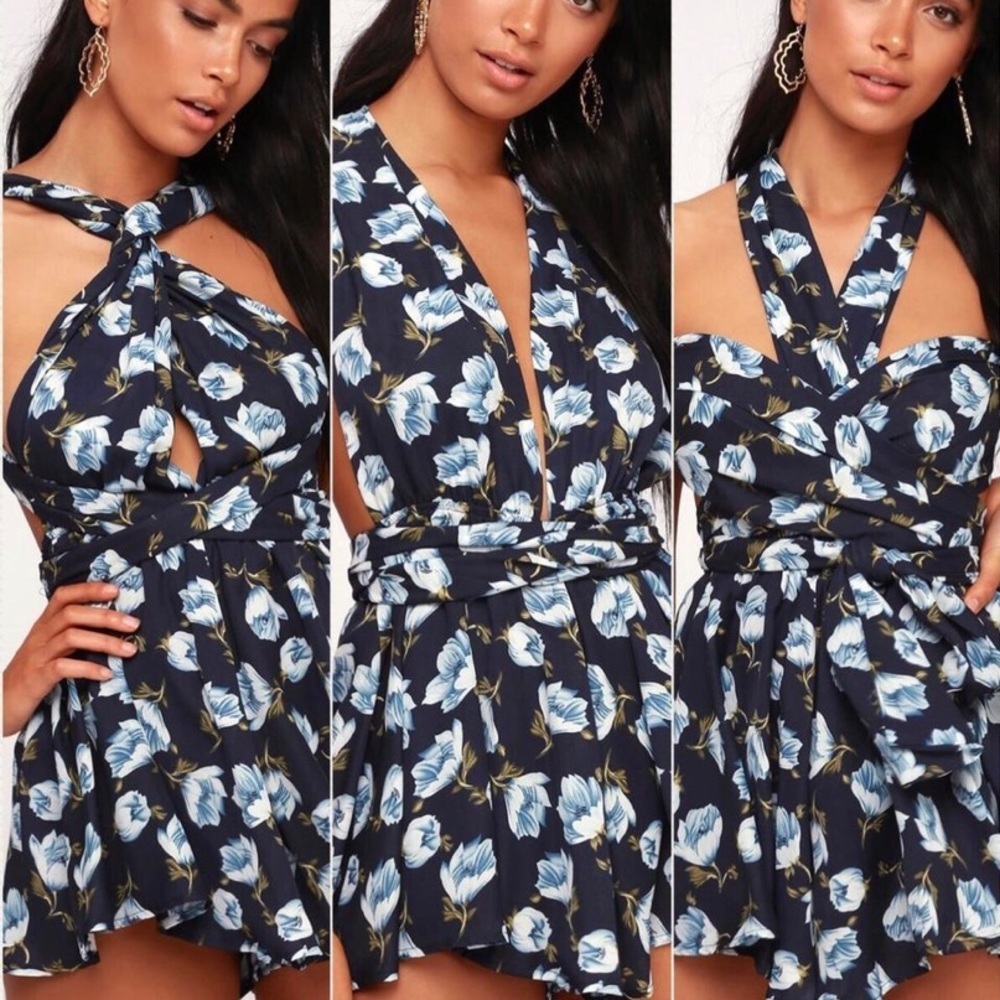 Lulu’s Blue & White Floral Multi Wrap Wear Romper